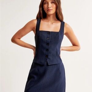 Abercrombie Navy Pinstripe Sleeveless Top and Skirt Set
